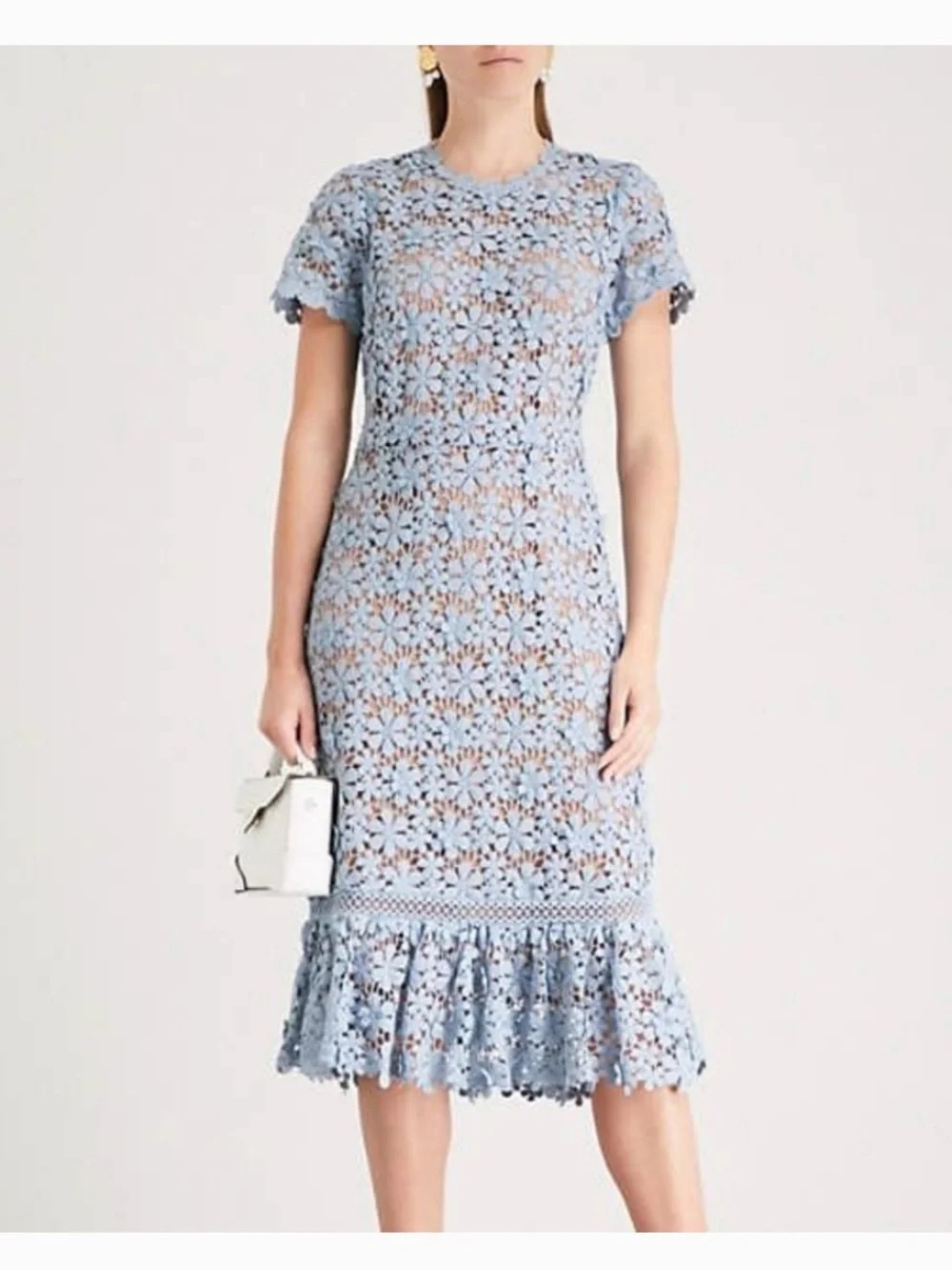 Michael Kors Floral Appliquéd Cotton Crochet Midi Dress with skin color lining